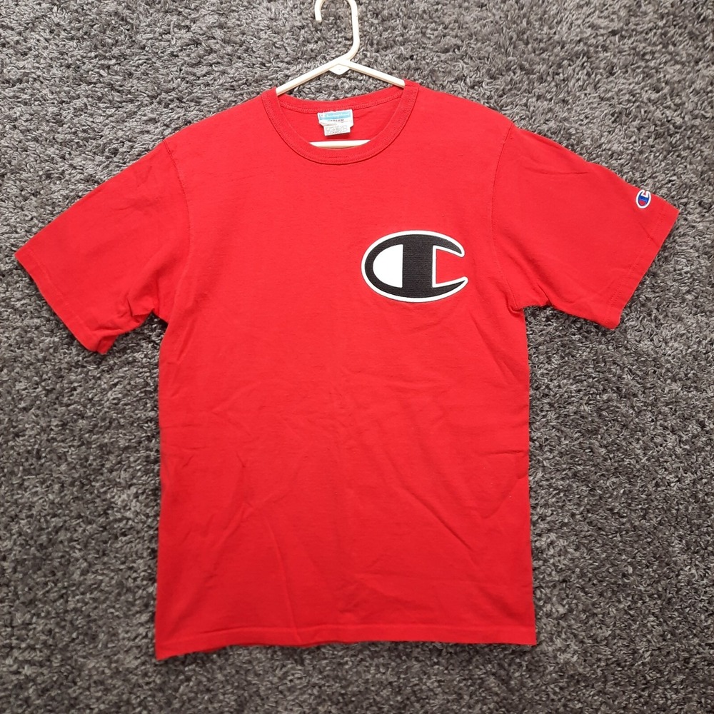 Vintage Champion T Shirt Men Medium Red Crew Big Logo Hit Short Sleeve‎ 90s Tee